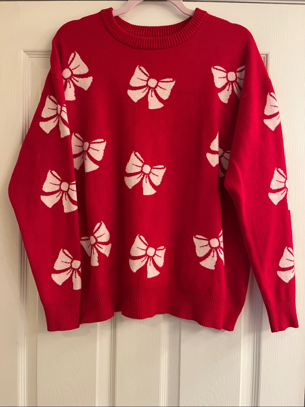 Red Bow-Print Crewneck Sweater - Women